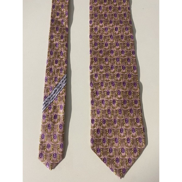 Ermenegildo Zegna Tie Pink Purple Gold Geometric 100% Silk Necktie 57.5"… - Picture 8 of 8